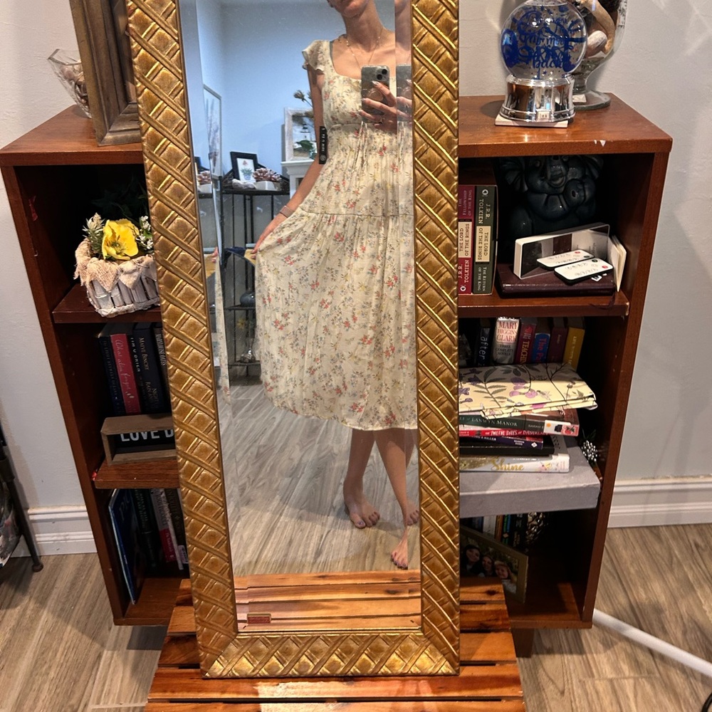 As U Wish Cream Floral Midi Dress with Cap Sleeves